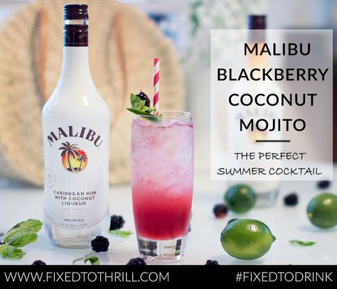 Skinny Malibu Blackberry Coconut Mojito that's sure to impress all of your friends this Summer! Coconut Mojito Recipe, Malibu Cocktail, Alcoholic Recipes, Malibu Rum Drinks, Malibu Cocktails, Coconut Liqueur, Coconut Mojito, Most Popular Cocktails, Alcoholic Punch