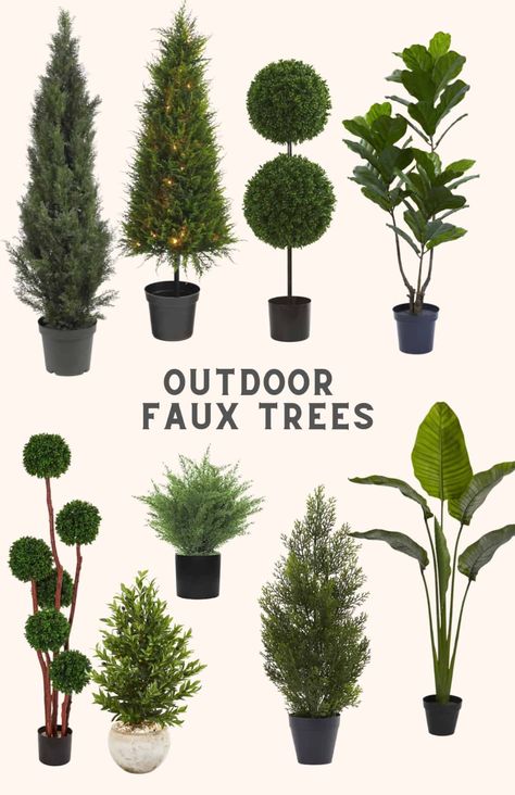 Faux Trees for Your Porch - A Beautiful Mess Best Faux Trees, Potted Trees Patio, Art Creative Ideas, Faux Outdoor Plants, Front Porch Flower Pots, Front Porch Plants, Porch Trees, Faux Trees, Garden Escape