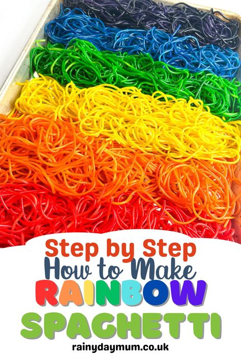 Turn ordinary spaghetti into a rainbow of fun with our guide on how to make Rainbow Spaghetti! This sensory play activity is not only visually stimulating but also great for developing fine motor skills. Tap here for a step-by-step tutorial on making this safe and playful colored spaghetti. Rainbow Spaghetti Sensory, Colored Spaghetti Noodles Sensory Play, Colored Noodles, Rainbow Spaghetti, Colored Spaghetti, Pasta Crafts, Colored Pasta, Sensory Tubs, Halloween Sensory