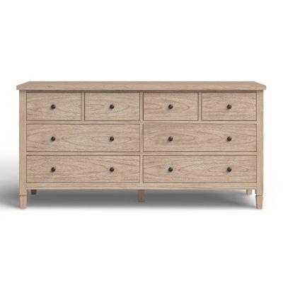 This 8-drawer double dresser clears clutter and replaces it with traditional style and charm. It's crafted from Mindi cedar wood, kiln-dried for durability, in a natural brown finish that highlights the wood grain patterns. Four spacious drawers provide storage for your ensemble pieces, while the four smaller drawers offer organization for more delicate items. We love the smooth glides and classic rubbed bronze pulls that offer a polished look and feel. Mortise and Tenon joinery and the included Best Furniture Stores, 8 Drawer Dresser, Wreath Wall Decor, Mantel Shelf, 3 Drawer Dresser, 3 Drawer Nightstand, 9 Drawer Dresser, Curtain Hardware, Double Dresser