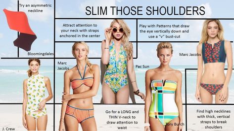 Slim Broad Shoulders, Inverted Triangle Swimsuit, Inverted Triangle Outfits, Inverted Triangle Body Shape, Triangle Body Shape, Neckline Slimmer, Triangle Swimsuit, Inverted Triangle, Broad Shoulders