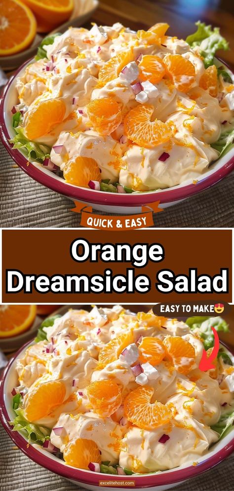 Orange Dreamsicle Salad Orange Dream Sickle Jell-o Salad, 4 Ingredient Mandarin Orange Salad, Mandarin Orange Salad Jello Cool Whip, Dreamcycle Salad, Orange Jello Salad Mandarin, Orange Creamsicle Salad, Orange Dreamsicle Salad, Dreamsicle Salad Recipe, Mandarin Orange Jello Salad