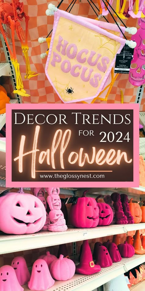 2024 halloween home decor trends pink Colorful Outdoor Halloween Decor, Halloween Decor Trends 2024, Classy Halloween Yard Decor, Cute Indoor Halloween Decor, 5 Below Halloween Decor, 2024 Halloween Decor Trends, Michaels Halloween 2024, Halloween Decor 2024 Trends, Halloween Decor Theme Ideas