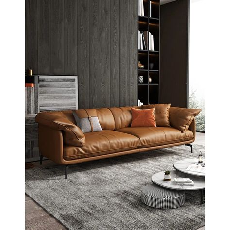 Momenty Zin Italian Minimalist Cowhide Genuine Leather Orange Down Cushion Living Room Sofa | Wayfair Industrial Lounge, Foldable Sofa, Luxury Sofa Living Room, Sofa Luxury, Modern Sofa Couch, Sofa Legs, Sofa Living Room, Living Room Accents, Sofa Living