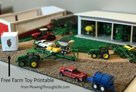 1/64 Scale Farm Toy Display Planting Ideas Toy Farm Set Up Ideas, Toy Display Ideas, Farm Diorama, Miniature Town, Farm Display, Farm Toy Display, Kombi Pick Up, John Deere Toys, Toy Tractors