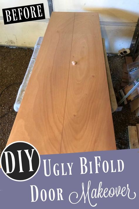 Do you ever look at your bifold doors and wish they looked nicer?  Now you can EASILY give them a complete makeover!  #diy #diys #craft #crafts #crafting #howto #handmade #homedecor #decor #makeover #makeovers #redo #repurpose #reuse #recycle #recycling #upcycle #upcycling  #unique | sponsored Hollow Core Bifold Door Makeover, Flat Bifold Door Makeover, Covering Bifold Doors, Barn Door Bifold Closet Doors, Paint Bifold Closet Doors, Upcycle Bifold Closet Doors, Diy Bi Fold Closet Door Makeover, Repurpose Bifold Doors, Update Bifold Doors