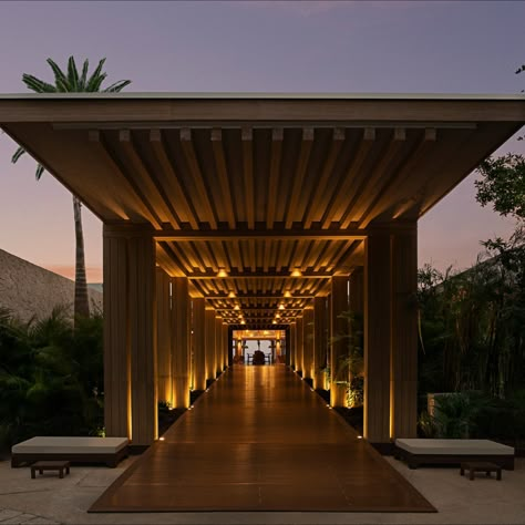 Sunset in entrance Sands Beach Club Resort Interior Design, Restaurant Entrance, Casa Club, Beach Entry Pool, Hotel Exterior, Resort Architecture, Hotel Entrance, Facade Lighting, Resort Design