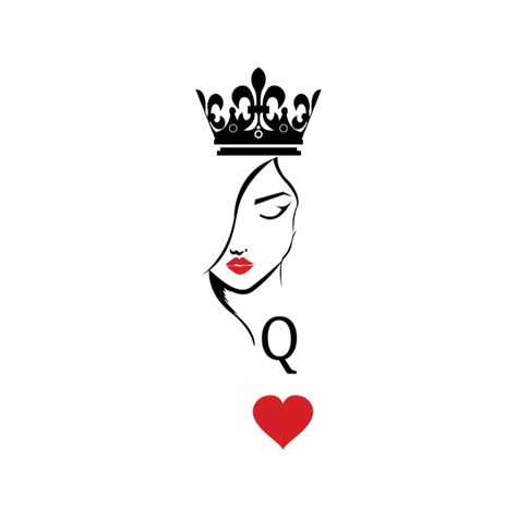 Upstage The Bride, Playing Card Tattoos, Queen Of Hearts Tattoo, Heart Doodles, Queen Of Heart, Queen Of Hearts Card, Hearts Tattoo, Crown Drawing, Club Tattoo