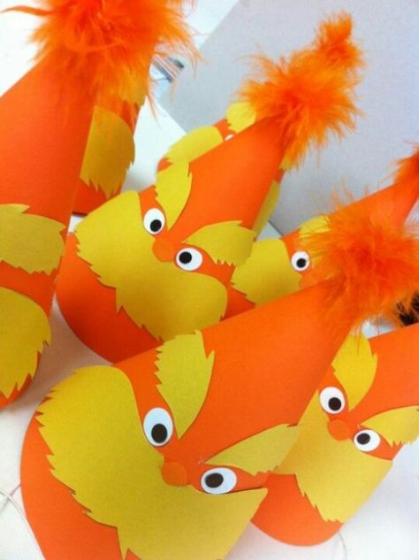 Lorax Birthday Party, Lorax Birthday, Lorax Party, Pink And Gold Birthday Party, Dr Seuss Birthday Party, Dr Seuss Birthday, Seuss Party, Birthday Party Hats, The Lorax