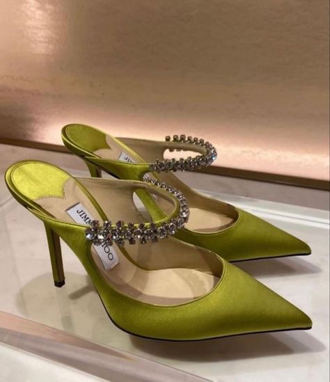 Green Heels Aesthetic, Elegant Shoes Heels, Fashion Shoes Heels, Shoes Heels Classy, Cinderella Shoes, Shoes Outfit Fashion, Embellished Shoes, Classy Shoes, Jimmy Choo Heels