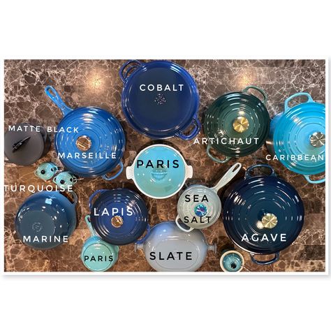 Le Creuset Colors Combinations, Le Creuset Aesthetic, Teal Plates, Le Crueset, Le Creuset Colors, Beautiful White Kitchens, Colors Combinations, Aesthetic Blue, Le Creuset