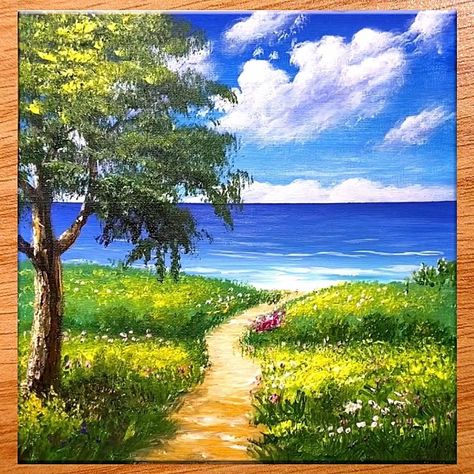 Acrylic Scenery Painting, Scenery Painting Acrylic, Seascape Acrylic Painting, Acryl Painting, Easy Landscape Paintings, Art Of Painting, Drawing Arts, Abstract Tree Painting, Artwork Acrylic