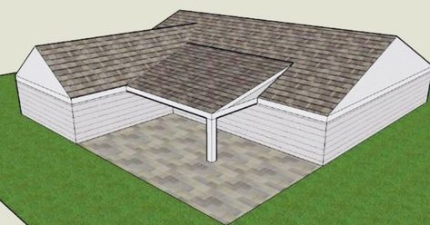 Add on patio to L shaped house L Shaped Home Addition, L Shaped Addition Exterior, L Shape House Exterior, L Shaped Patio Ideas, Outdoor Kitchen Off House, L Shaped Ranch Exterior Remodel, L Shape Patio Ideas, L Shaped Homes Exterior, L Shaped Porch