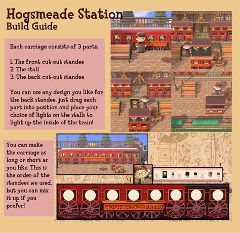 Acnh Hogwarts Express, Animal Crossing Hogwarts Express, Acnh Harry Potter Design Codes, Harry Potter Knight Bus, Acnh Autumn, Hogsmeade Village, Hogwarts Express Train, Acnh Inspiration, Cozy Gaming