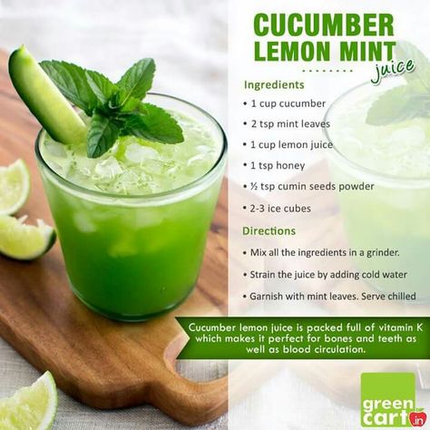 Lemon Mint Juice, Cucumber Juice Benefits, Mint Juice, Fruit Detox, Cucumber Cups, Mint Smoothie, Fruit Diet, Lemon Benefits, Green Juice Recipes