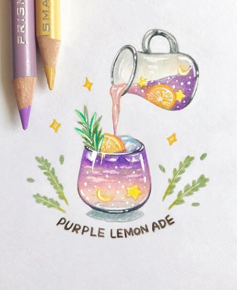 Art artist colors drawing sketch markers paint painting canvas design food drink purple lemonade pencil Instagram aesthetic photography Food Art Drawing, Purple Lemonade, Food Art Painting, 심플한 그림, Arte Doodle, Color Pencil Illustration, Colored Pencil Artwork, Bullet Journal Art, Cute Doodle Art