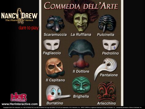 Masks - The Phantom of Venice Commedia Dell'arte Masks, Italian Masks, Nancy Drew Games, Venice Mask, Venetian Masks, Nancy Drew, Cosplay Props, Carnival Costumes, Kawaii Drawings