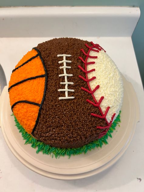 Diy Sports Birthday Cake, Simple Sports Cake, Sports Sheet Cake, Sports Smash Cake, Born 2 Ball Birthday Cake, Sports Theme Birthday Cake, Sports Cakes For Boys Birthdays, Sports Cake Ideas, 10th Birthday Cakes For Boys