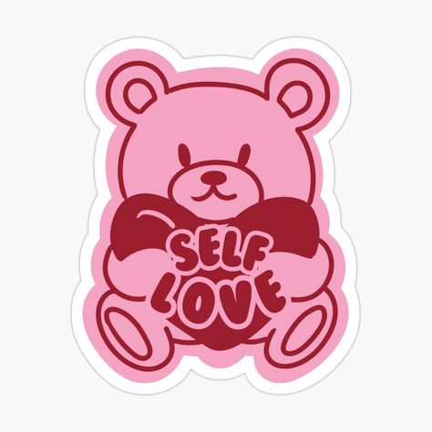 Get my art printed on awesome products. Support me at Redbubble #RBandME: https://www.redbubble.com/i/sticker/The-Lover-Bear-Self-Love-Est-Lovie-Sticker-by-EstLovie/163775405.EJUG5?asc=u Love Stickers Aesthetic, Self Love Stickers, Bears Stickers, Cute Heart Drawings, Pink Heart Emoji, Positivity Stickers, Cut Out Art, Self Love Club, Collage Book