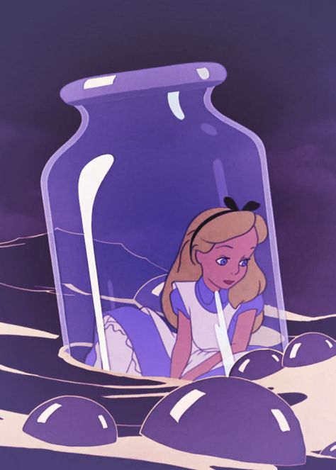 Alice in a bottle Alice In Wonderland Aesthetic, Vintage Cartoons, Wallpaper Disney, Dark Purple Aesthetic, Purple Wallpaper Iphone, Purple Walls, Picture Collage Wall, Disney Aesthetic, Disney Alice