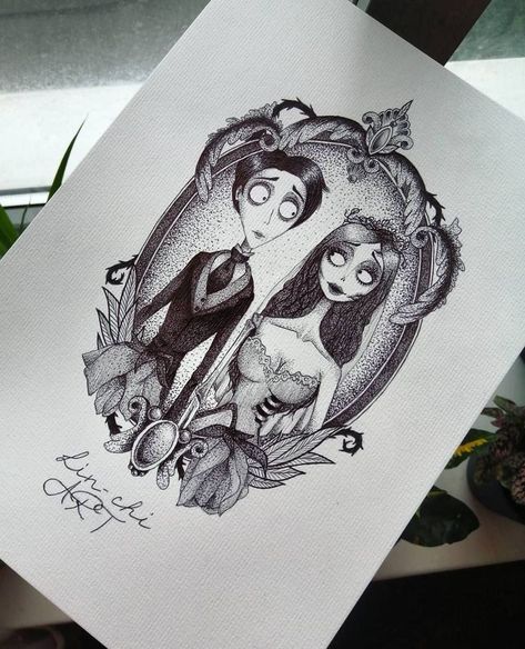 Corpse Bride Painting Ideas, Corpse Bride Tattoo Design, Corpse Bride Tattoo Ideas, Gambit Wallpaper, Corpse Bride Tattoo, Tim Burton Tattoo, رسم كاريكاتير, Nightmare Before Christmas Tattoo, Optical Illusion Tattoo