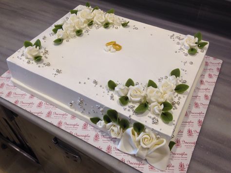 Square Anniversary Cake Ideas, Square Engagement Cake, Rectangle Wedding Cake, Diamond Wedding Anniversary Cake, 25th Wedding Anniversary Cakes, Square Cake Design, Wedding Sheet Cakes, 25 Anniversary Cake, Elegant Cake Design