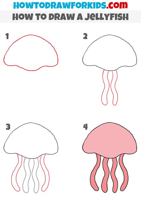 How To Draw A Starfish Step By Step, Cute Jellyfish Drawing Easy, Drawing An Octopus, How To Draw A Narwhal, Jelly Fish Drawing Ideas, How To Draw Kindergarten Step By Step, How To Draw Sea Animals, Simple Jellyfish Drawing, How To Draw A Fish