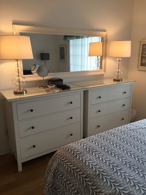 Side by side IKEA Hemnes dressers for the guest room in Naples. Ikea Hemnes Dresser, Beautiful Bedrooms Master, Bedroom Decor For Couples, Ikea Bedroom, Small Space Bedroom, Ikea Hemnes, Small Room Decor, Small Bedroom Decor, Simple Bedroom