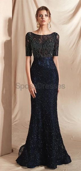 Navy Blue Formal Dress, Street Portraits, Beaded Mermaid, Modest Prom, Evening Dresses With Sleeves, Blue Dress Formal, Blue Evening Dresses, Prom Dresses Modest, Plus Size Prom Dresses