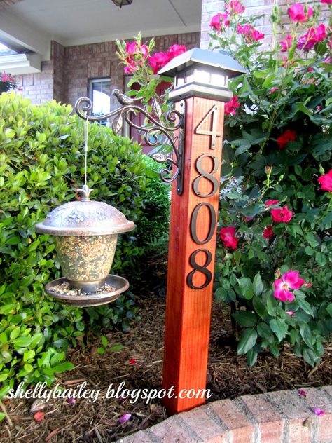 DIY House Number Yard Post - A Pinterest Inspired Project House Numbers Diy, Landscape Gardening, Yard Project, House Number Sign, Number Sign, Diy House, House Number, Bird Feeder, Landscape Lighting