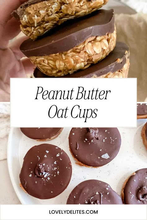 These No Bake Peanut Butter Oat Cups come together in just under 20 minutes. The base is made with rolled oats and creamy peanut butter and then topped with melted dark chocolate, a true delight! The perfect no bake treat to make this summer. As written, this peanut butter and chocolate recipe is vegan and gluten free. Keto Dessert Recipes Peanut Butter, No Bake Peanut Butter Oatmeal Cups, Easy Healthy Desserts No Bake, Peanut Butter Oat Cups No Bake, Oat Ball Recipes, Healthy Chocolate Peanut Butter Cups, Peanut Butter Dates Recipes, No Bake Peanut Butter Oat Cups Healthy, Healthy Peanut Butter Recipes Snacks