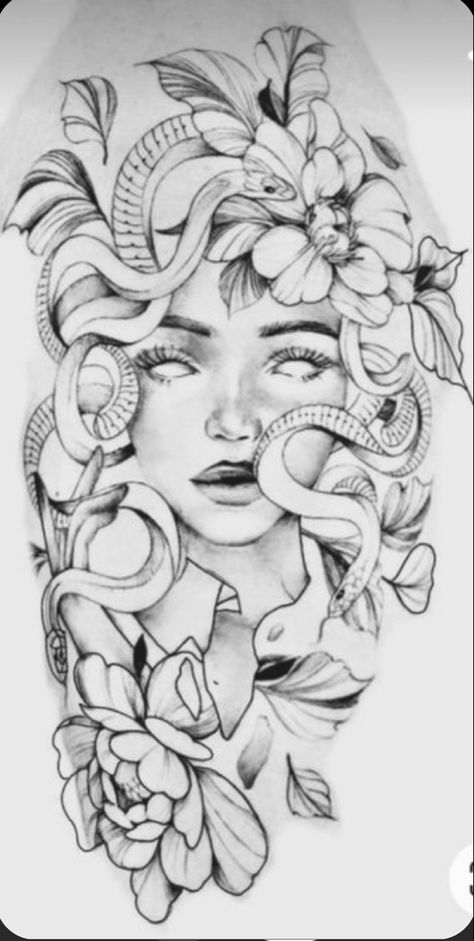 Thigh Piece Tattoos, Unique Half Sleeve Tattoos, Arm Sleeve Tattoos For Women, Medusa Tattoo Design, Medusa Art, Tattoo Instagram, Tattoos For Women Half Sleeve, Upper Arm Tattoos, Tattoos For Black Skin