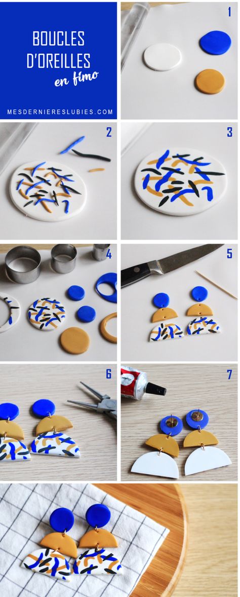 DIY : des boucles d'oreilles en pâte Fimo - Mes Dernières Lubies Diy Earrings Fimo, Earrings Fimo, Polymer Clay Kunst, Fimo Earrings, Fimo Ideas, Diy Fimo, Fimo Jewelry, Leather Jewelry Diy, Diy Earrings Polymer Clay