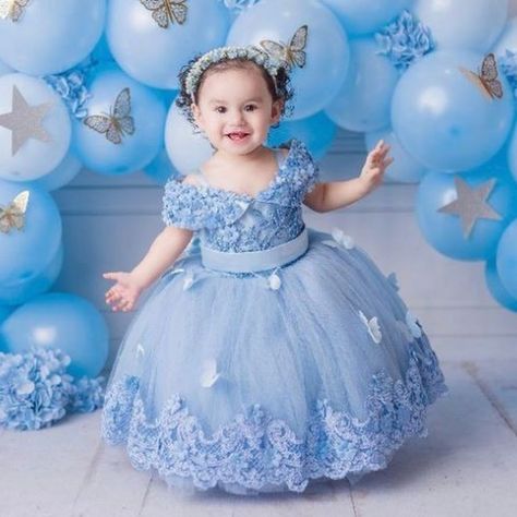 Birthday Frocks For Baby Girl, Light Blue Ball Gown, Baby First Birthday Dress, Birthday Gowns, Birthday Frocks, Graduation Ball, Flowergirl Dress, Frocks For Babies, Dresses Light Blue