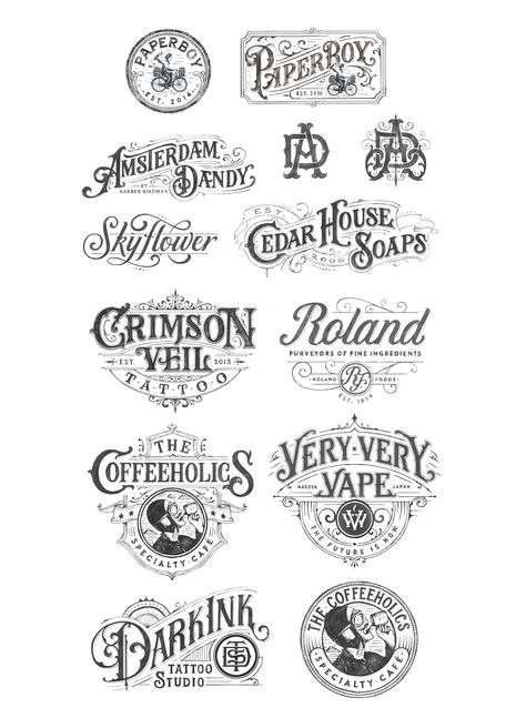 Collection of hand-drawn Logotypes from 2016 on Behance Behance Logo, Hand Drawn Logotype, Vintage Logos, Victorian Lettering, Logos Ideas, Logos Vintage, Typographie Logo, Inspiration Typographie, Sketch Note