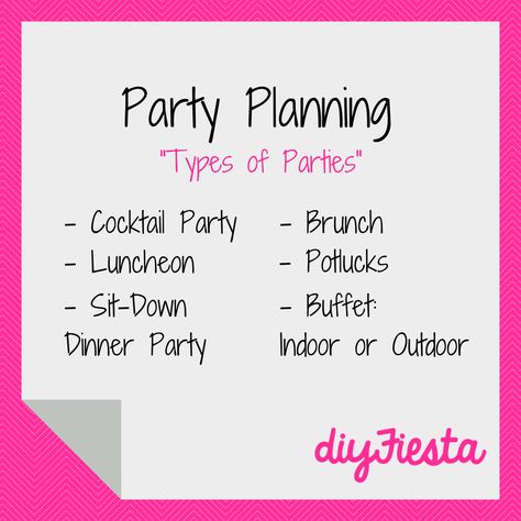 Different types of parties. The type of party will determine the planning necessities for each event. Freestyle Lyrics, Potluck Dinner Party, Types Of Parties, 90s Fashion Outfits Hip Hop Party, Party Names, My Type, Event Company, All Things Purple, Outdoor Party