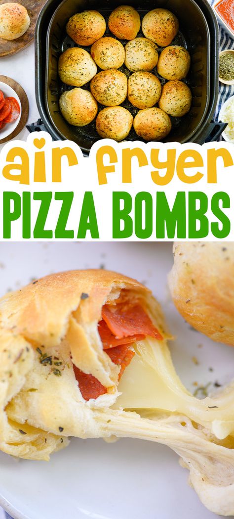 Air Fried Pizza Rolls, Air Fryer Pizza Dough Balls, Air Fryer Football Snacks, Pepperoni Pizza Balls, Air Fried Pizza Bites, Air Fryer Pizza Bombshell, Pizza Dough Air Fryer Recipes, Homemade Pizza Rolls In Air Fryer, Airfryer Pizza Rolls