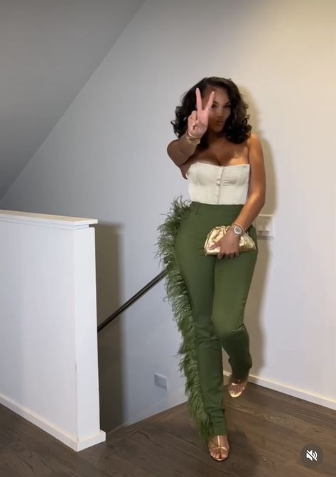 Olive Green And Gold Outfit, Mimosa Festival Outfits, All Green Outfit Black Women, Shades Of Green Outfits For Black Women, Black Women Green Outfit, Green And Gold Outfit Classy, Olive Green Outfits For Black Women, Green Outfits For Women Black, Green And Gold Outfits For Women