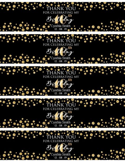 Gold Water Bottle, New Year Printables, Personalized Water Bottle Labels, Black Water Bottles, Printable Water Bottle Labels, Bottle Labels Printable, Water Bottle Labels Template, Label Printable, Bottle Label Template