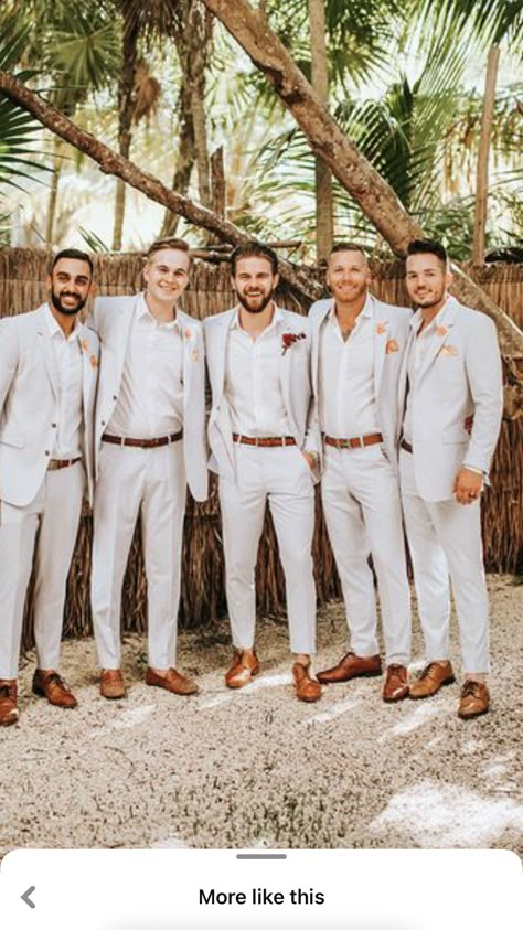 Linen Pants Outfit Men Beach Weddings, Light Beige Suit Men Wedding, Men’s Linen Wedding Suit, Beach Wedding Guest Outfits For Men, Tan Suit No Tie Wedding, Outdoor Groomsmen Attire, Groomsmen Outfits Beach Wedding, Groomsmen Summer Attire, Hawaii Groomsmen Attire