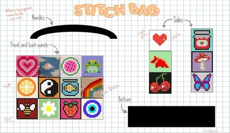 Unif Stitch Bag, Stitch Bag Pattern, Unif Bag, Free Printable Planner Stickers Kawaii, Bag Sketch, Cross Stitch Bag, Stitch Bag, Tapestry Crochet Patterns, Crochet Design Pattern