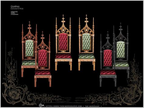 The Sims Resource - OhMyGoth - Gothic dining chair Sims 4 Throne Chair, Sims 4 Royal Cc Furniture Throne, Sims 4 Cc Throne, Sims 4 Throne, Sims 4 Medieval Cc Furniture, Sims 4 Chair, Sims Decor, Sims Furniture, Gothic Kitchen