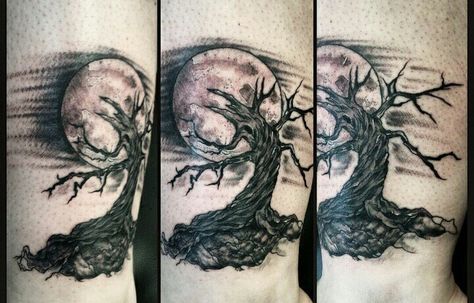 Sleepy Hollow Tree Tattoo, Sleepy Hallow Tattoo, Sleepy Hollow Tree, Sleepy Hollow Tattoo, Hollow Tattoo, Sleepy Hallow, Thigh Tat, Hollow Tree, Creepy Tattoos