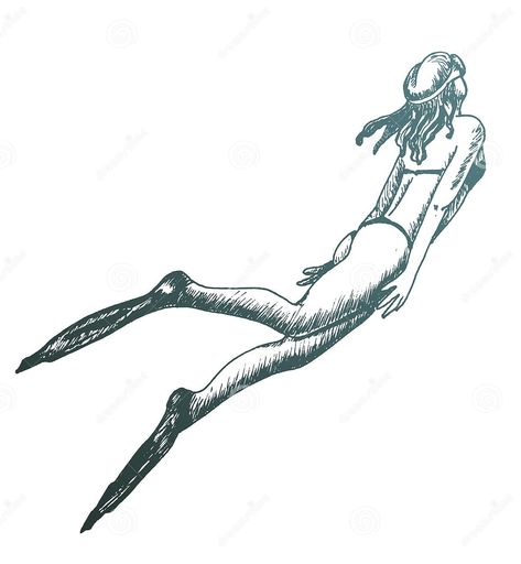 Diving Mermaid Tattoo, Snorkeling Tattoo, Diving Sketch, Snorkeling Drawing, Snorkel Drawing, Swim Tattoo Ideas, Diver Sketch, Scuba Diver Drawing, Swimming Sketch