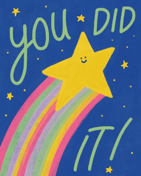 You did it! 🌈⭐️ Congrats, superstar - Happy Friday! . . . #congratulations #happyweekend #shootingstar #starillustration #greetingcard #carddesign #illustrationartists #digitalart #licensingartist #artlicensing #smallvictories #starart #cuteartwork Proud Of You Illustration, Manifestation Illustration Art, You Did It, Congratulations Illustration, Classroom Screen, Lineless Art, Win The Day, Star Illustration, Some Good Quotes