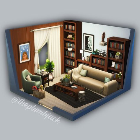 Sims 4 Library Room, Sims 4 Library Ideas, Sims 4 Library, Sims 4 Living Room Ideas, Wattpad Prompts, Sims Layout, Sims Interior, Sims4 Builds, Sims Rooms