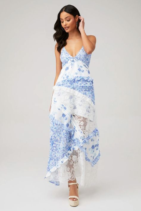 For Love & Lemons | Rosalyn Maxi Dress in Blue| FashionPass Wedding Fits, Lemon Dress, Pinterest Closet, For Love & Lemons, Love And Lemons, Maxi Dress Blue, Mixing Prints, For Love And Lemons, Favorite Dress