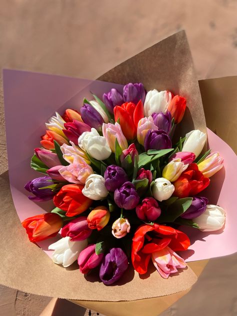 Beautiful Colorful Tulips Flower Bouquet good for any Occasion Mothers day Anniversary Birthday or just because. Wrapped flower arrangement Tulip Bouquet Arrangement, Colorful Tulips, Bouquet Gift, Tulip Bouquet, Flowers Bouquet Gift, Bouquet Arrangements, Flower Centerpieces Wedding, Favorite Flowers, Tulips Flowers