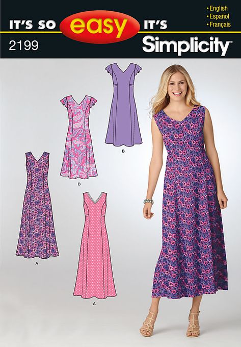 Purchase Simplicity 2199 misses dress and read its pattern reviews. Find other Dresses, sewing patterns. Simplicity Sewing Patterns Dresses, Dress Patterns Uk, Princess Line Dress, Summer Dress Sewing Patterns, Basic Dress Pattern, Simplicity Patterns Dresses, Dresses Sewing, Patron Vintage, Dresses By Pattern