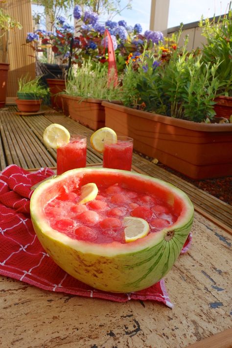 Watermelon Punch Bowl Watermelon Punch Bowl, Punch Bowl Drinks, Watermelon Uses, Watermelon Punch, Watermelon Bowl, Sweet Sixteen Birthday Party Ideas, Sunny Summer Day, Melon Baller, Popsugar Food